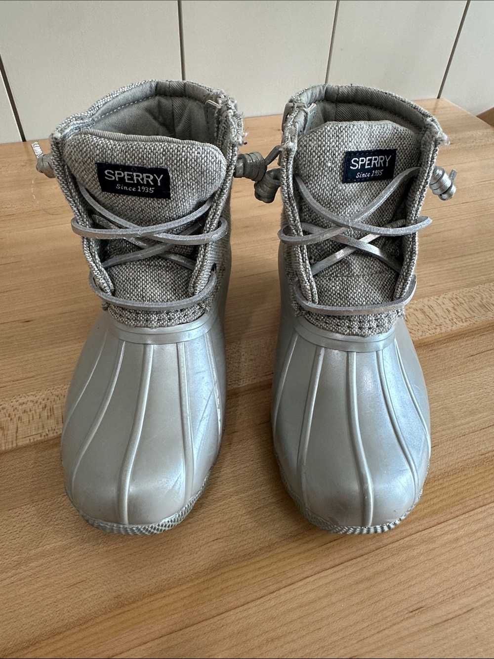 Sperry Kids Metallic Silver Duck Boots